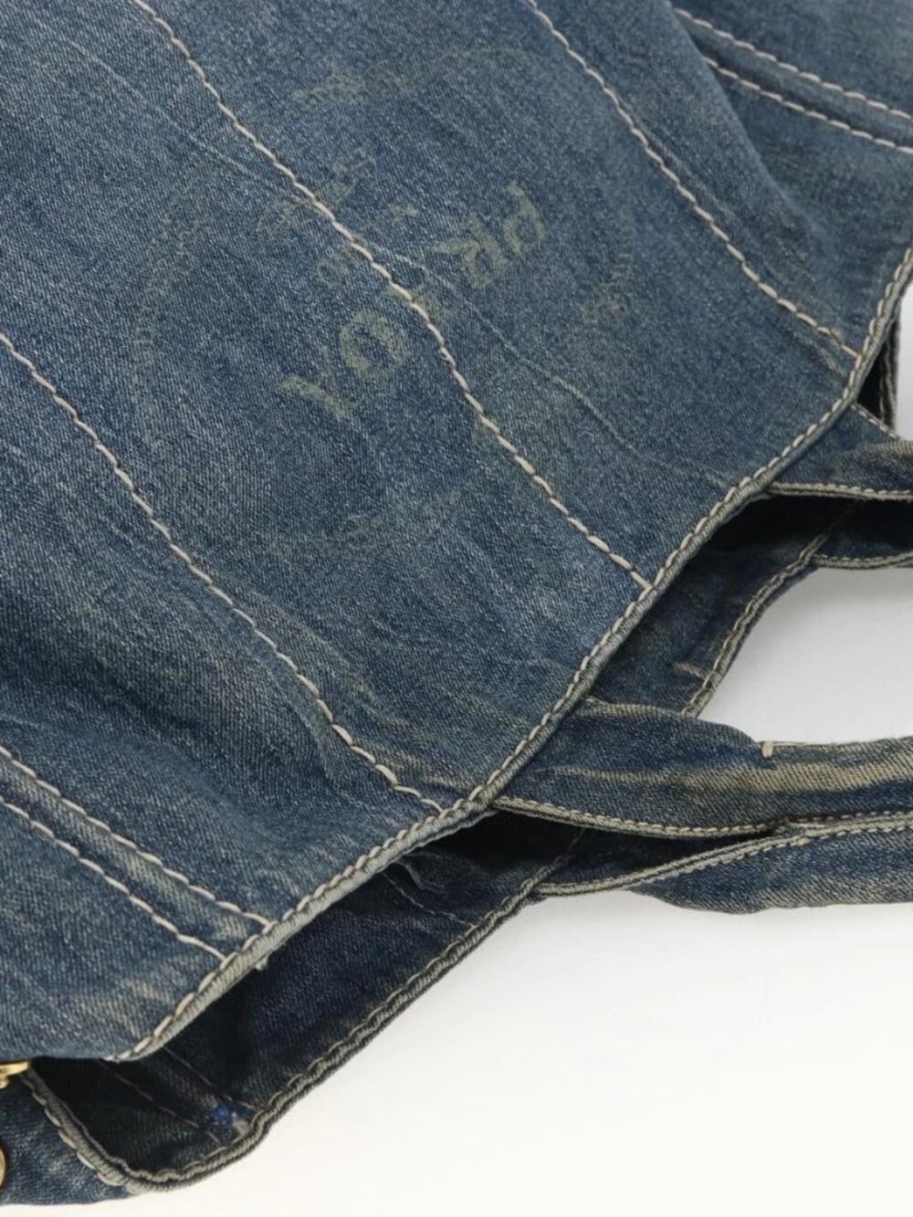 PRADA Canapa GM Hand Bag Denim Blue Gold Auth 173937 - Picture 7 of 16